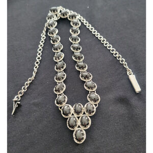 Classic Black Onyx Gemstone 925 Sterling Silver Beaded Collar Necklace 18"